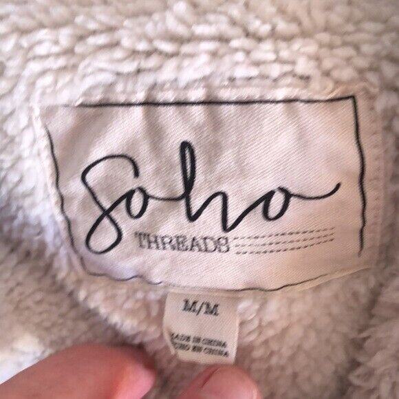 SOHO Threads Corduroy Jacket Medium Red/Blue Plaid Sherpa Hooded Womens Snaps - Picture 3 of 6